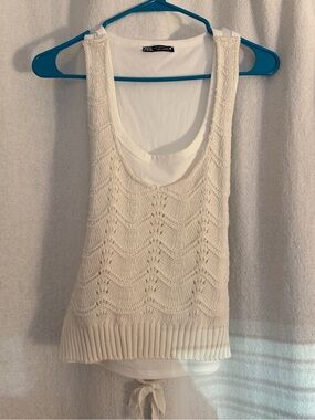 Zara Cream Layered Knit Scoop Neck Tank
